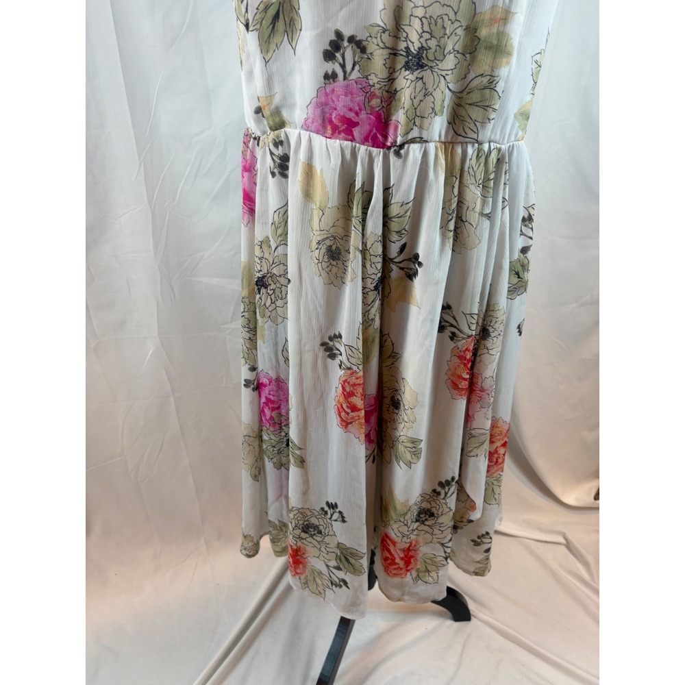 Chic Boho Floral Print Maxi Dress V Neck‎ Sleeveless Smocked Waist Tie Back - Picture 4 of 10